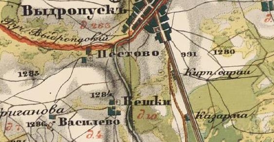Выдропужск, Вёшки и Пестово с карты Менде 1853 г.